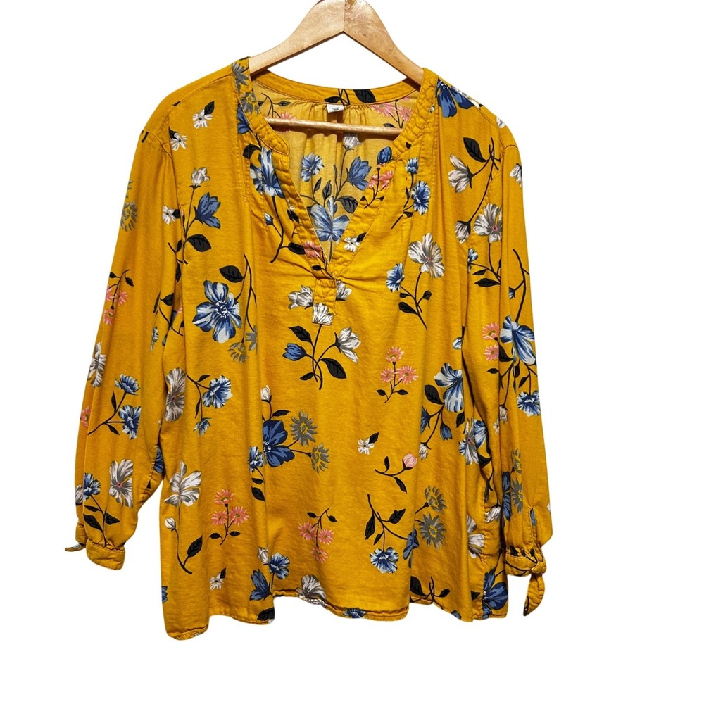 Old Navy Women Boho Cottagecore Prairie Top XXL Mustard Floral Romantic Peasant